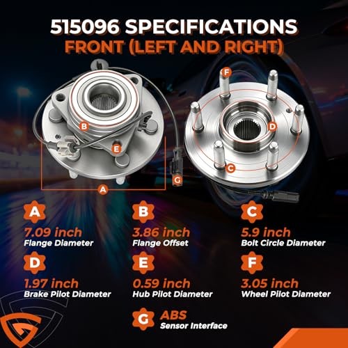 2pcs 512460 Front/Rear Wheel Hub and Bearing Assembly Compatible withFord