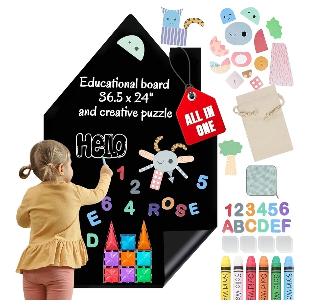 New Peel and Stick Magnetic Chalk Wall Decal with Learning Set