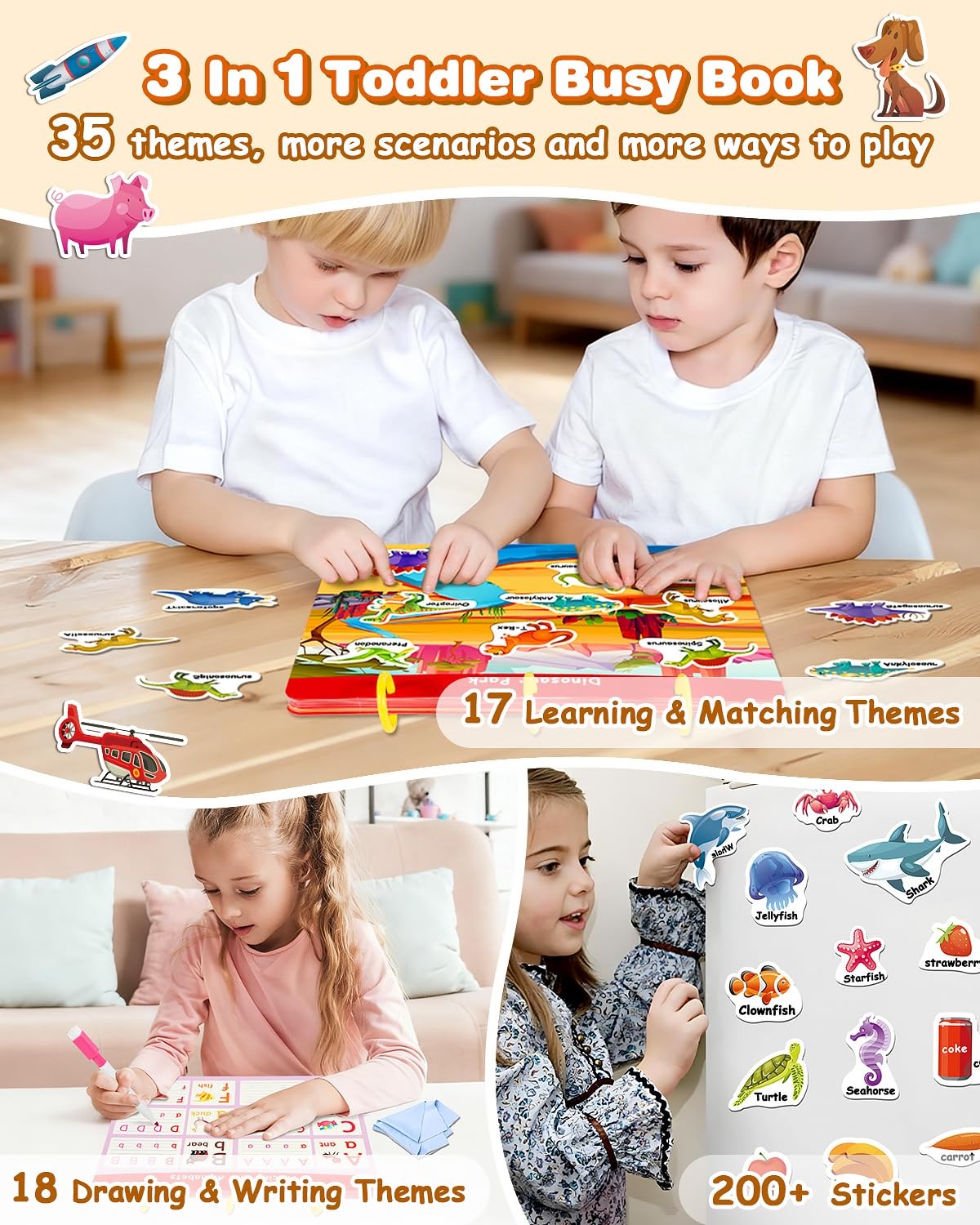 Montessori Preschool Busy Book for Toddlers – Activity Books for Ages 3-5 – P…