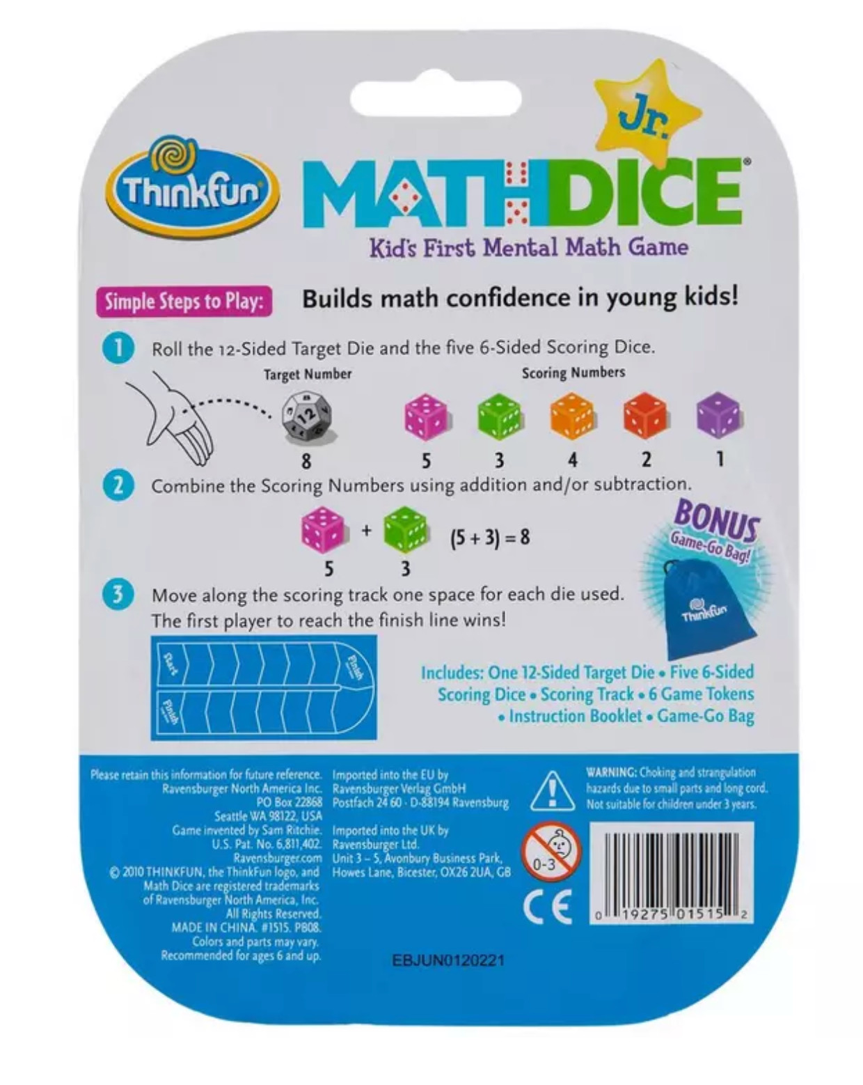 Thinkfun Jr. Math Dice Game Kids First Mental Math Game Ages 6+ Educational Game