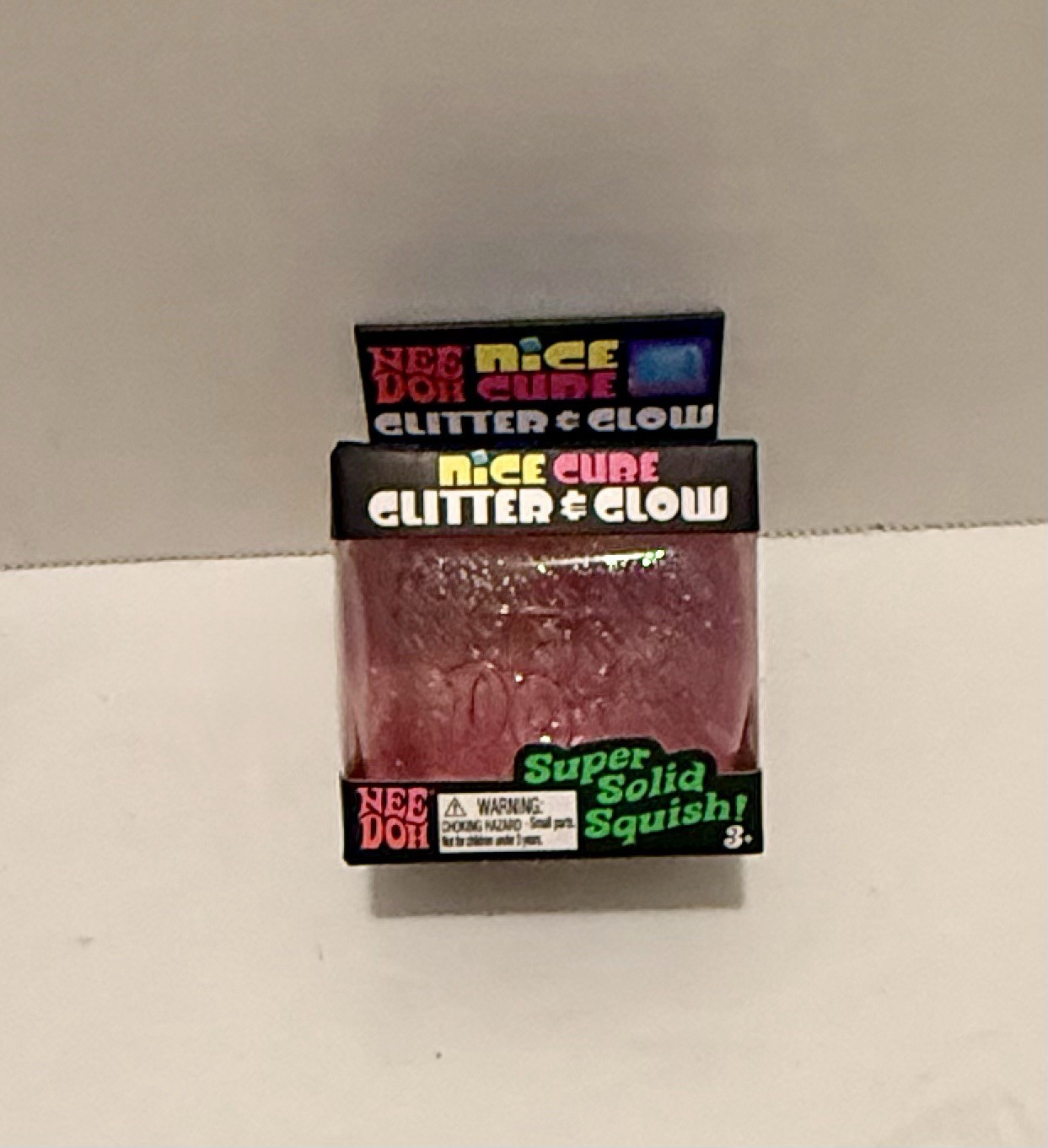 NeeDoh Nice Cube Glitter and Glow, Nee Doh Squishy, Glowing Ice Cube Pink