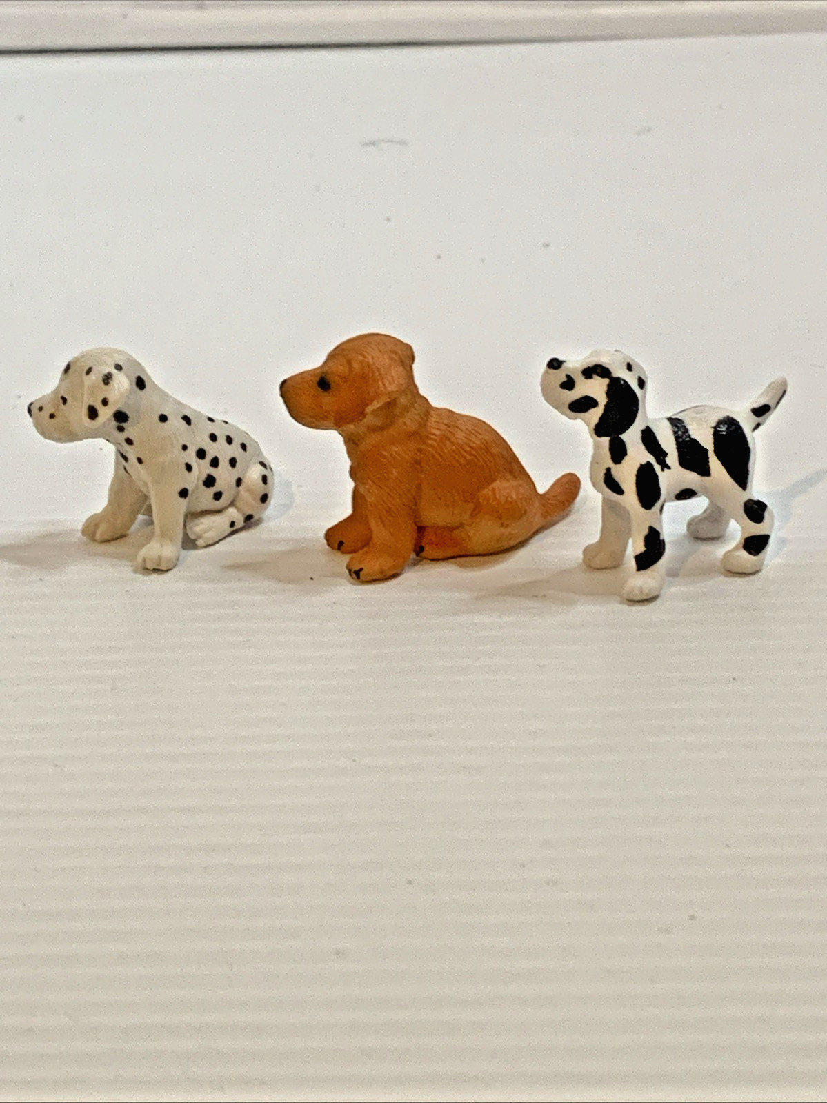 Miniature Puppy Toy Set 3 Plastic Dogs Dalmatians & Golden Retriever