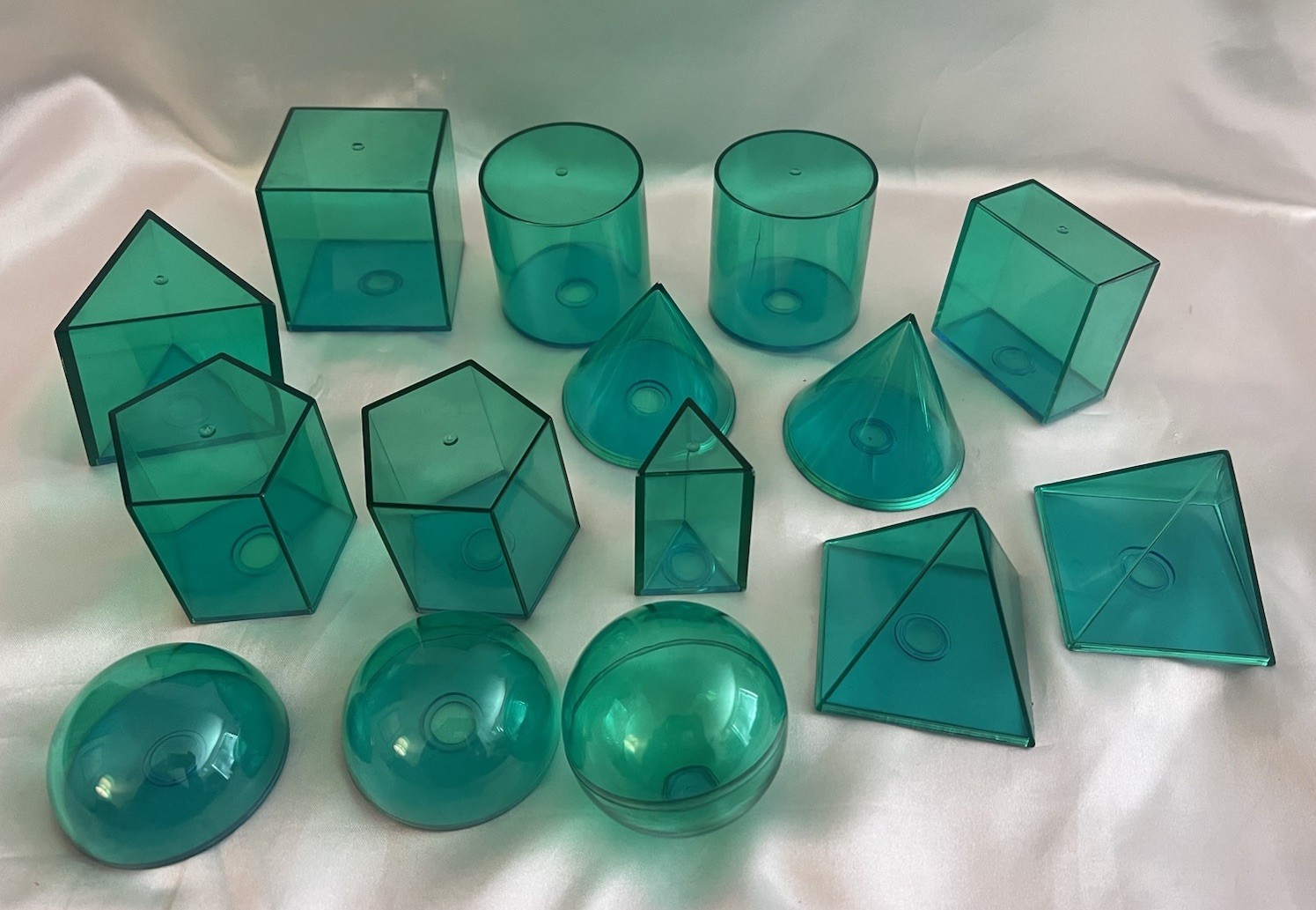 Learning Resources 15 Pcs Geometry Green Clear Shapes