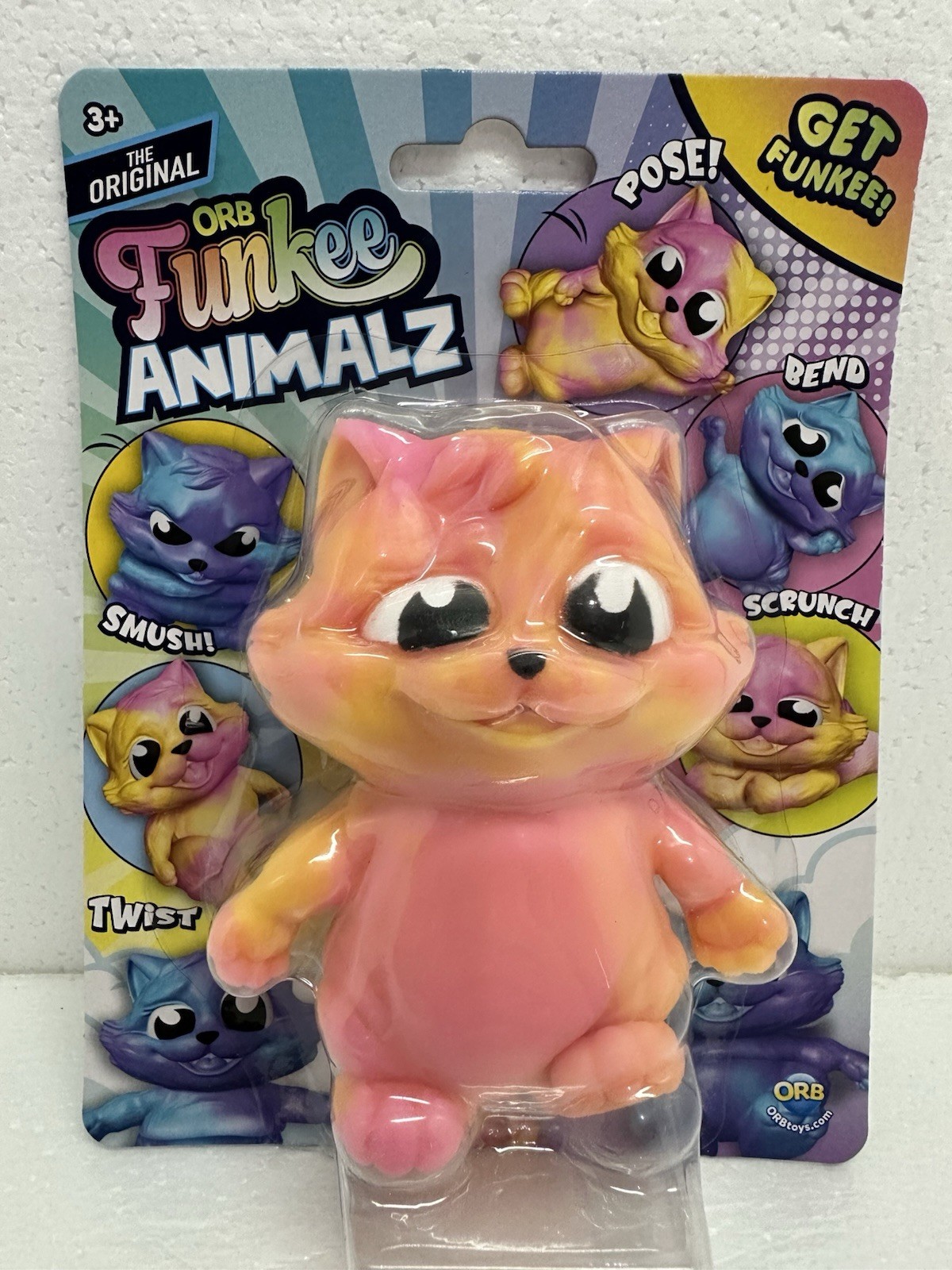 ORB Funkee Animalz Cat 4.5” Squishy Sensory Toy Pink and Orange New