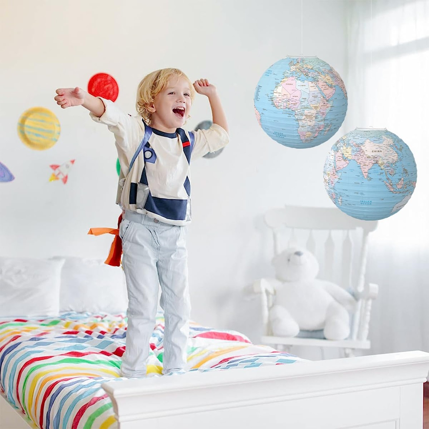 World Map Globes Hanging Paper Lantern Map Classroom Decorations Travel Theme…