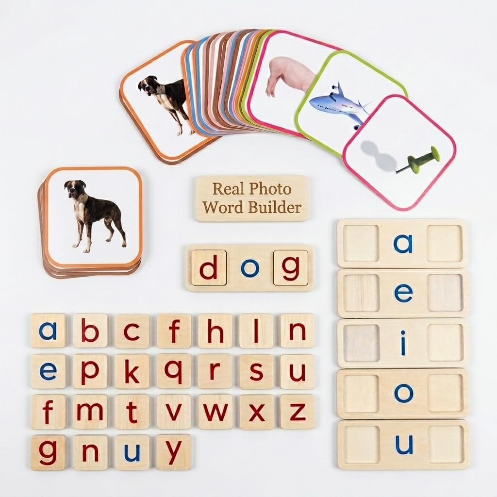 Montessori Wooden CVC Word Games for Kids, Phonics Reading and Spelling Learn…