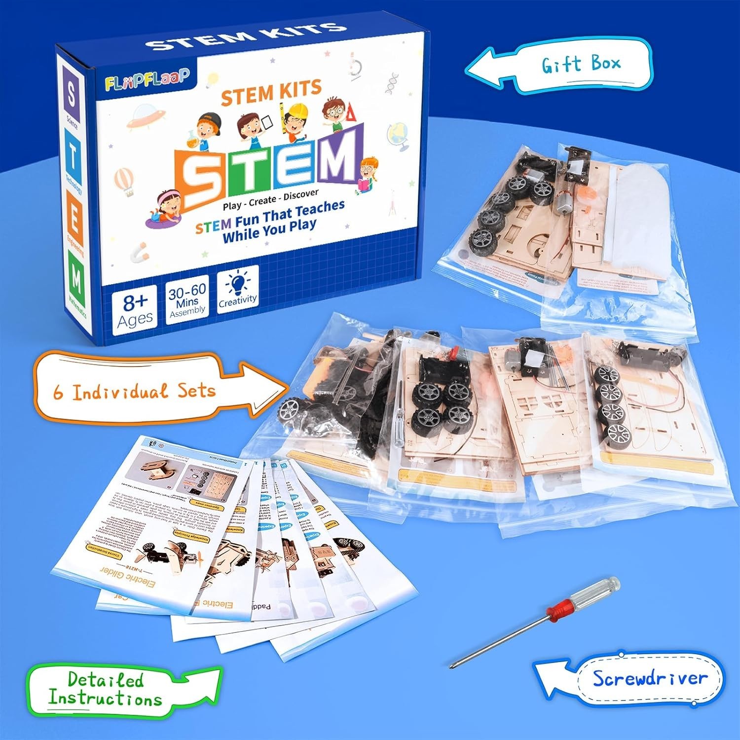 6 in 1 STEM Science Kits for Kids 8-12 5-7, Wood Craft Kit for Boys Age 8-10, Sc
