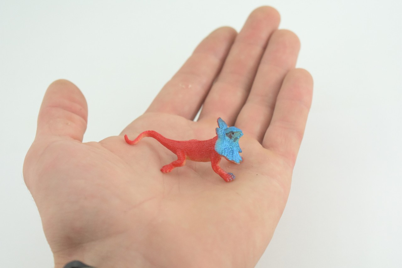 Toy Frilled Lizard, Red and Blue, Realistic Hand Painted Rubber 2.5″ WR40 B197