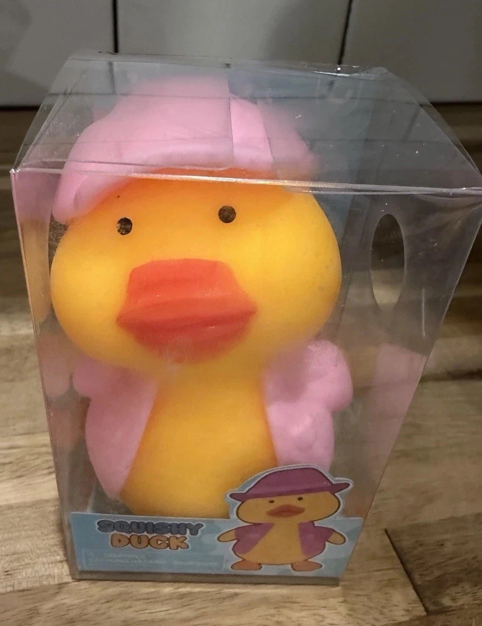 Viral Squishy Duck Anxiety Relief Toy Pink Hat Stress Squeeze Adorable NEW