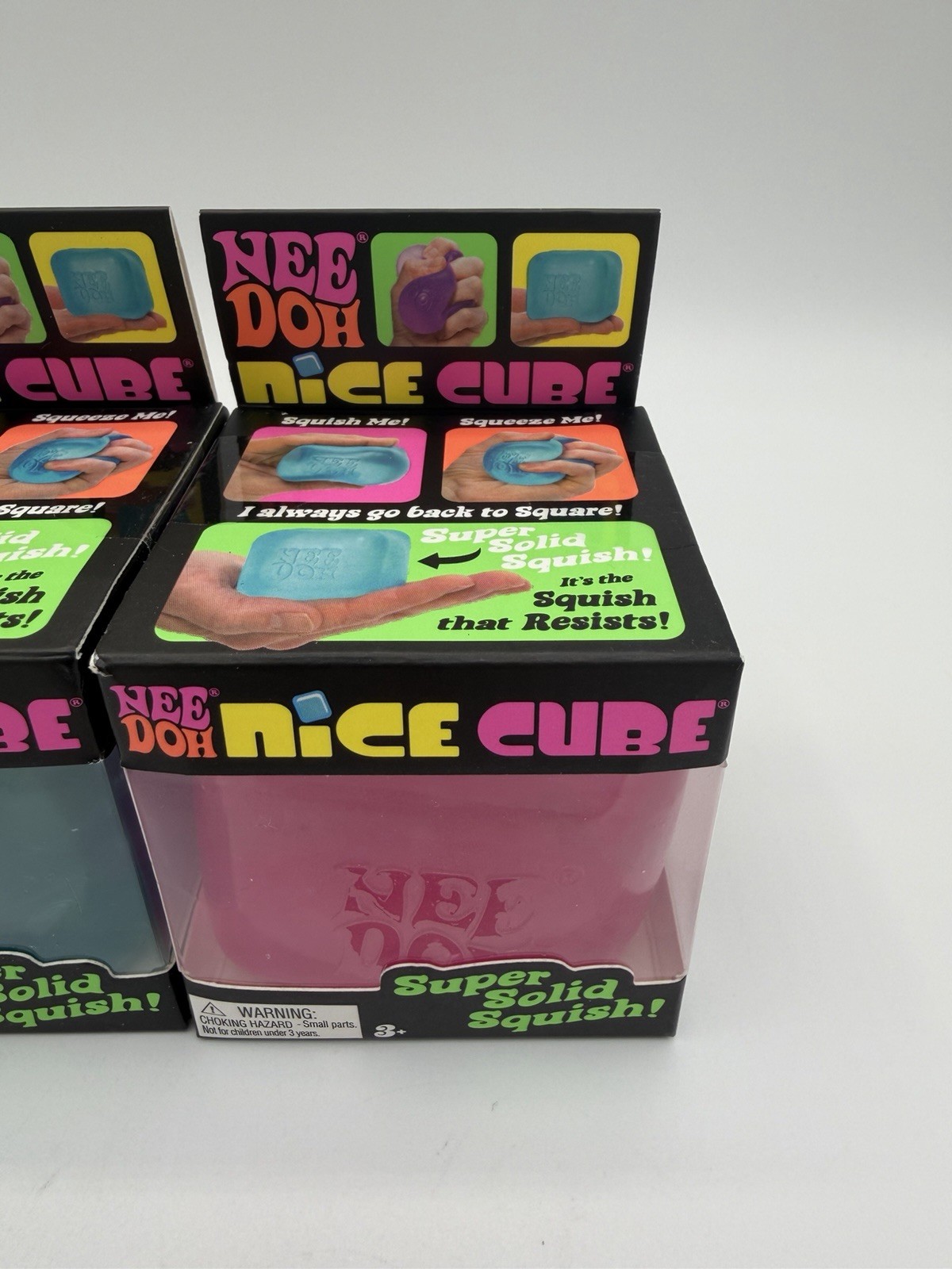3 Schylling NeeDoh Nice Cube Super Solid Squish Squeeze Toys Pink Blue Purple