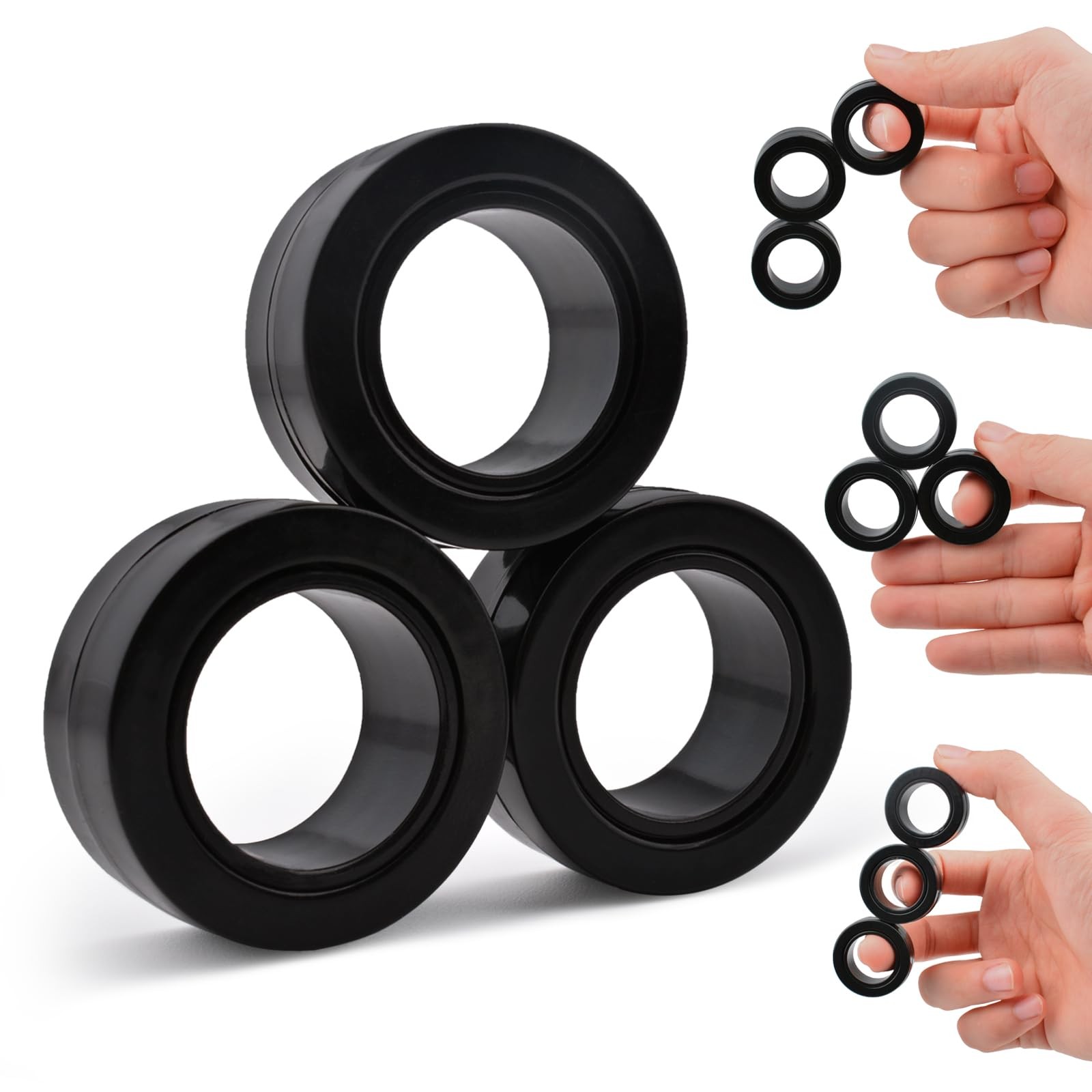 Cevioce 3 PCS Magnetic Rings Fidget Toys Set for Small, 3 Pcs-pure Black