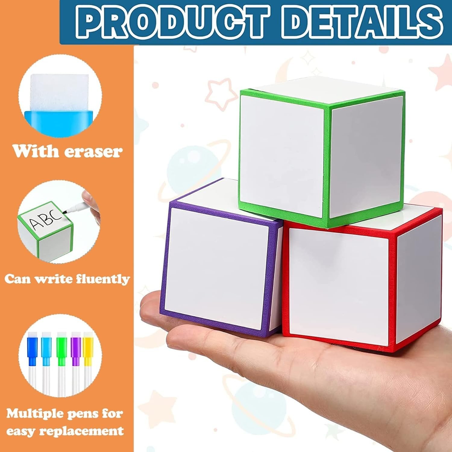Dry Erase Dice Set of 4-2×2 inches Multipurpose Colorful Write On Wipe Off Dr…