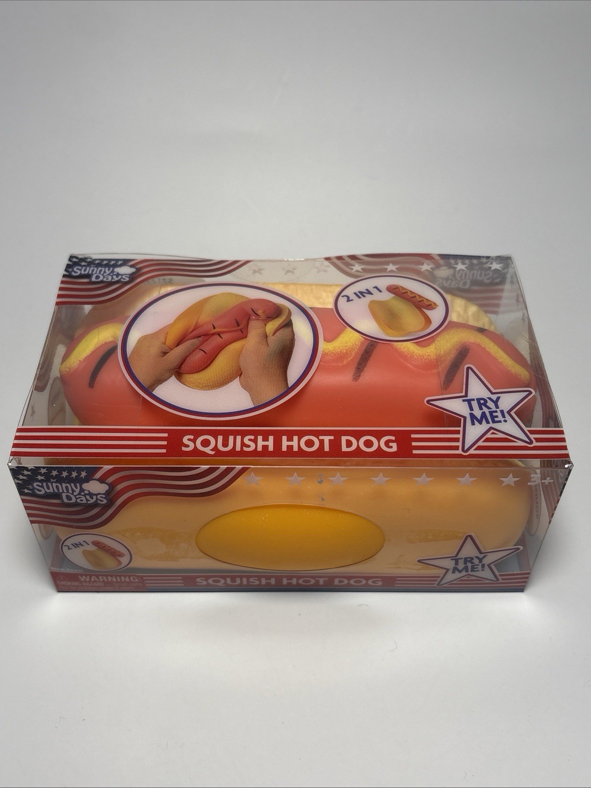 Squishy Hot Dog Squeezy Fidget Toy Sunny Days 2-in-1 Hotdog Stress Relief NEW