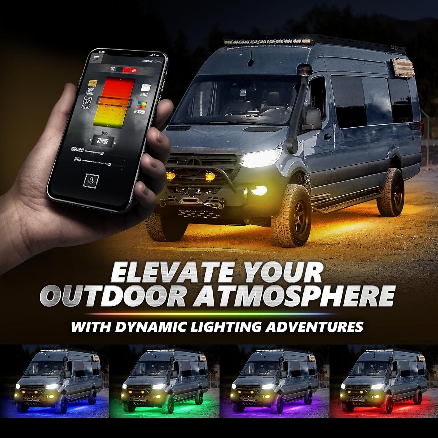 OPT7 Aura Pro Underglow Lights Kit for Class B & B+ RV Motorhomes with APP