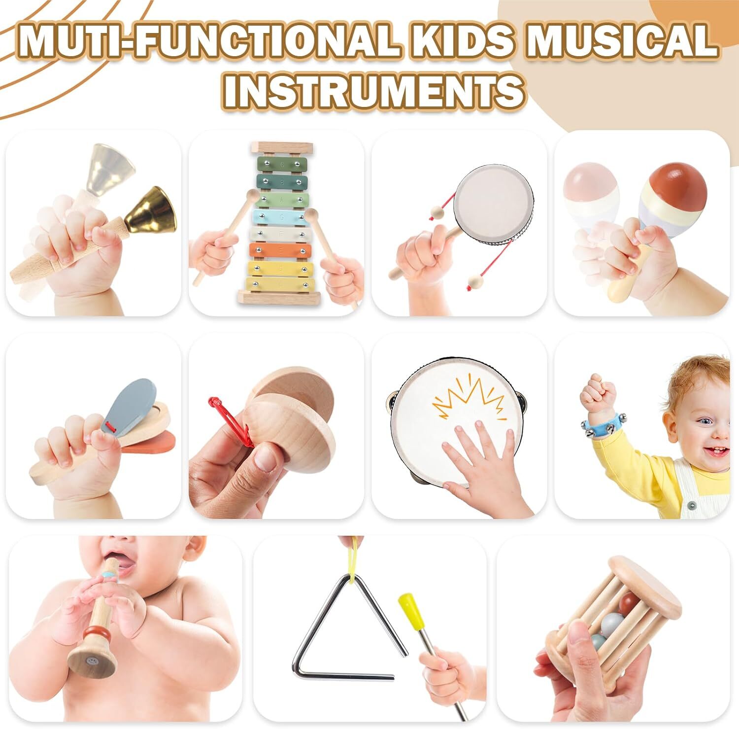 Wooden Neutral Colors Percussion Instruments Toy with Modern Boho Xylophone Gift