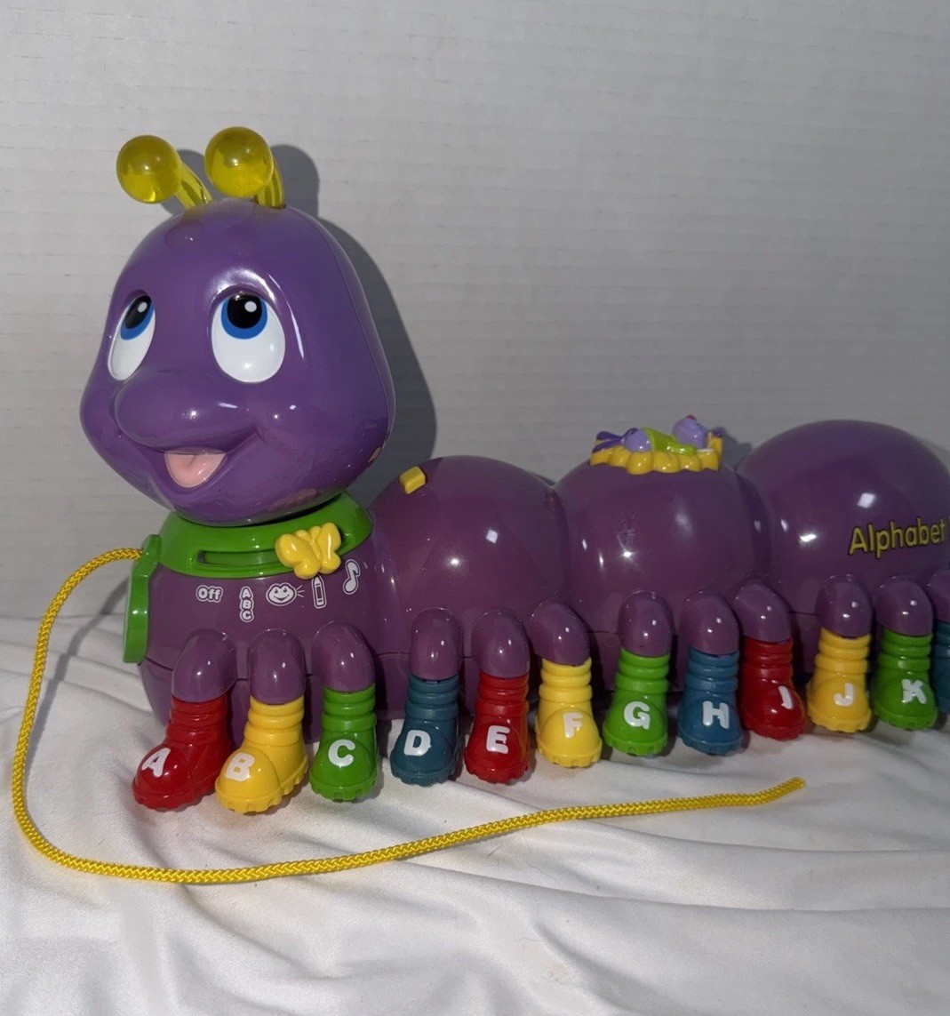 Leapfrog Alphabet Pal Purple Caterpillar Pull Toy Interactive Musical WORKS