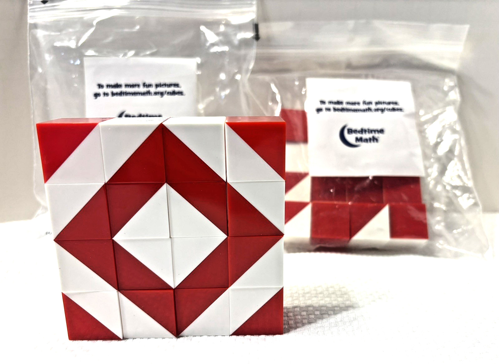 Lot of 2 NEW Bedtime Math SUPER CUBE SHUFFLE Blocks red white puzzle pattern