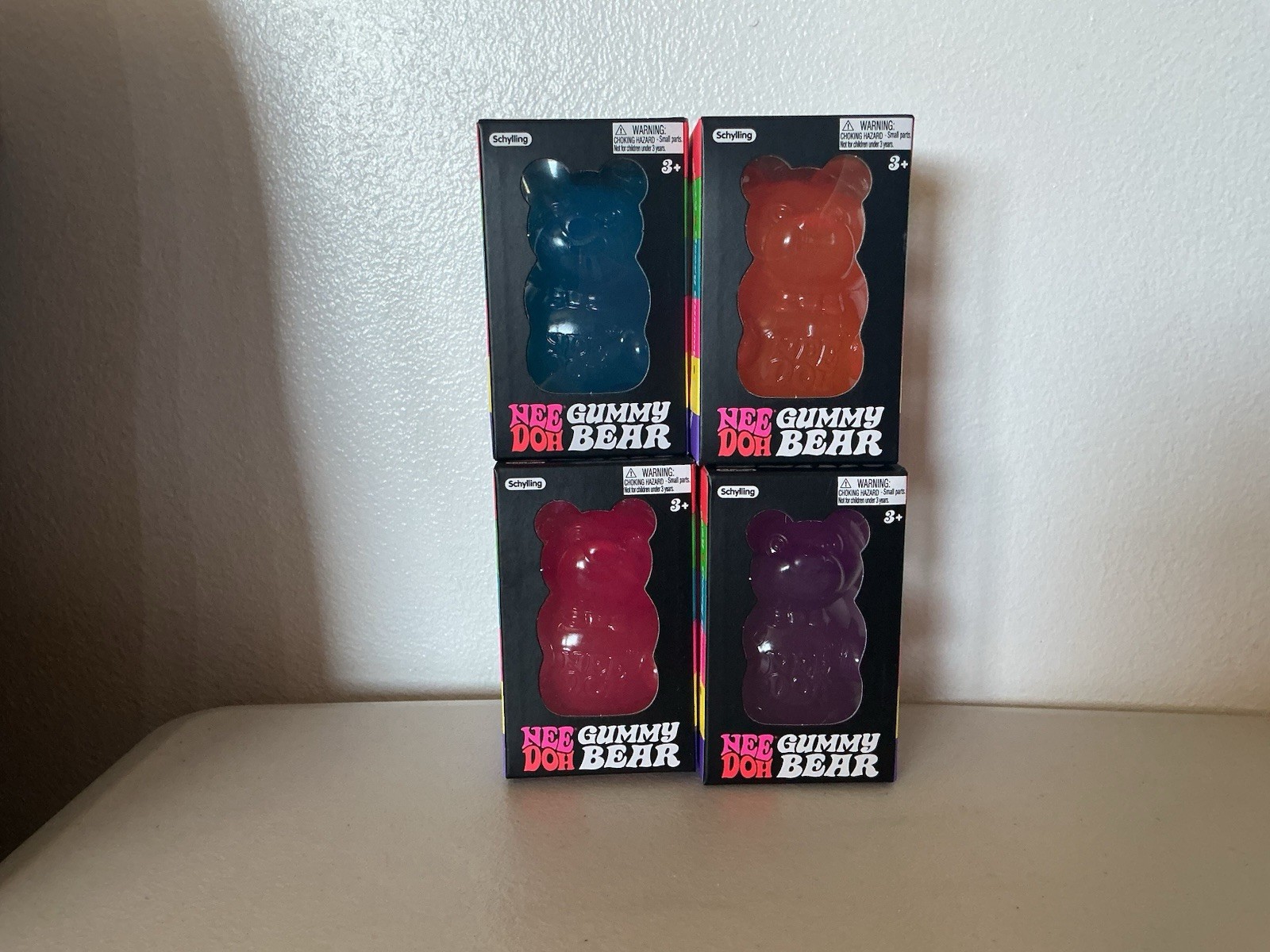 Schylling NeeDoh Gummy Bear Squeeze Toy 4-Pack, Blue/Red/Pink/Purple