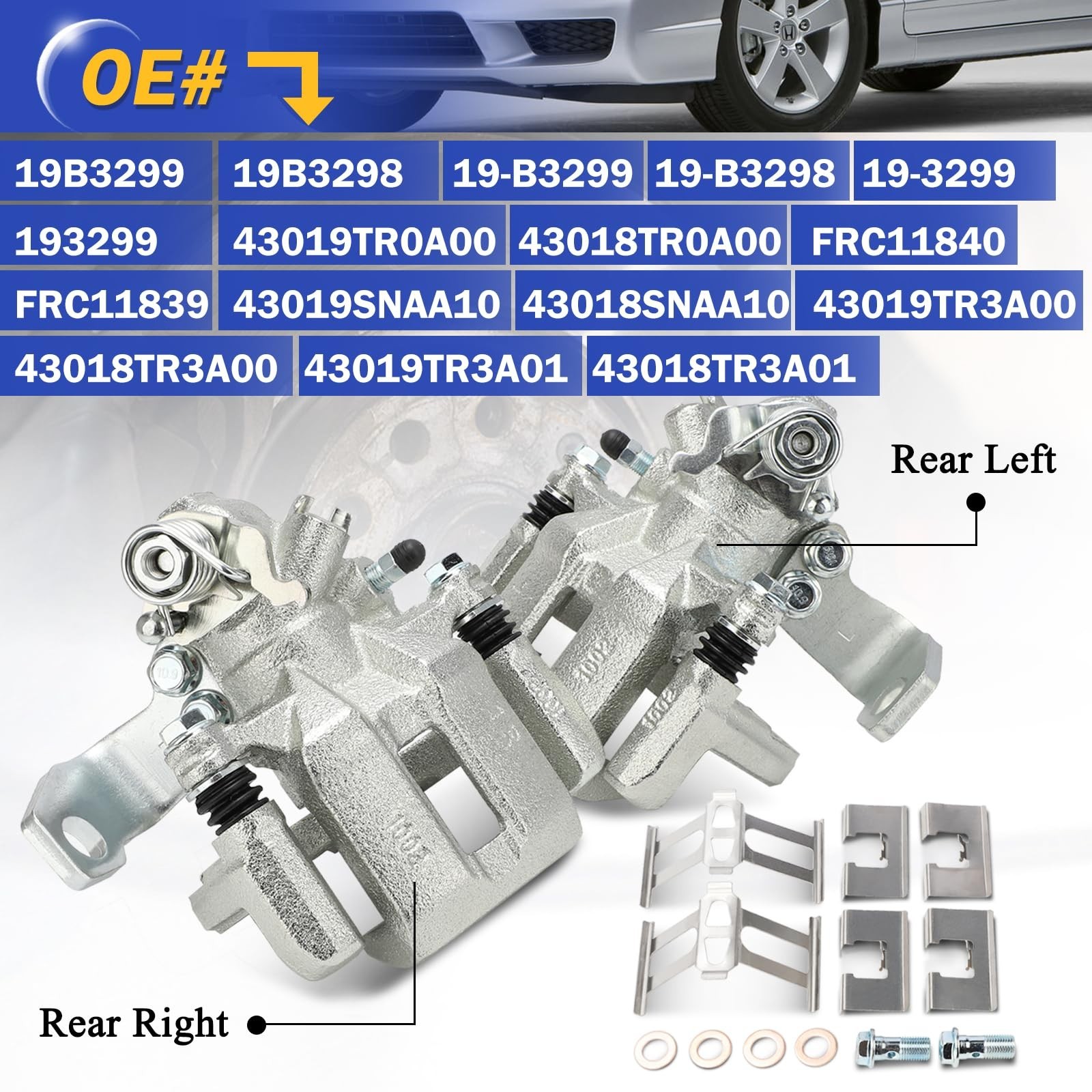 19B3298 19B3299 Rear Left & Right Disc Brake Caliper Assembly with Bracket Fo…