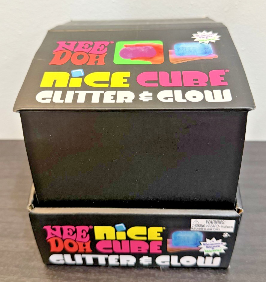 NeeDoh Nice Cube Glitter & Glow Lot of 12 Full Case with Display Box Blue & Pink