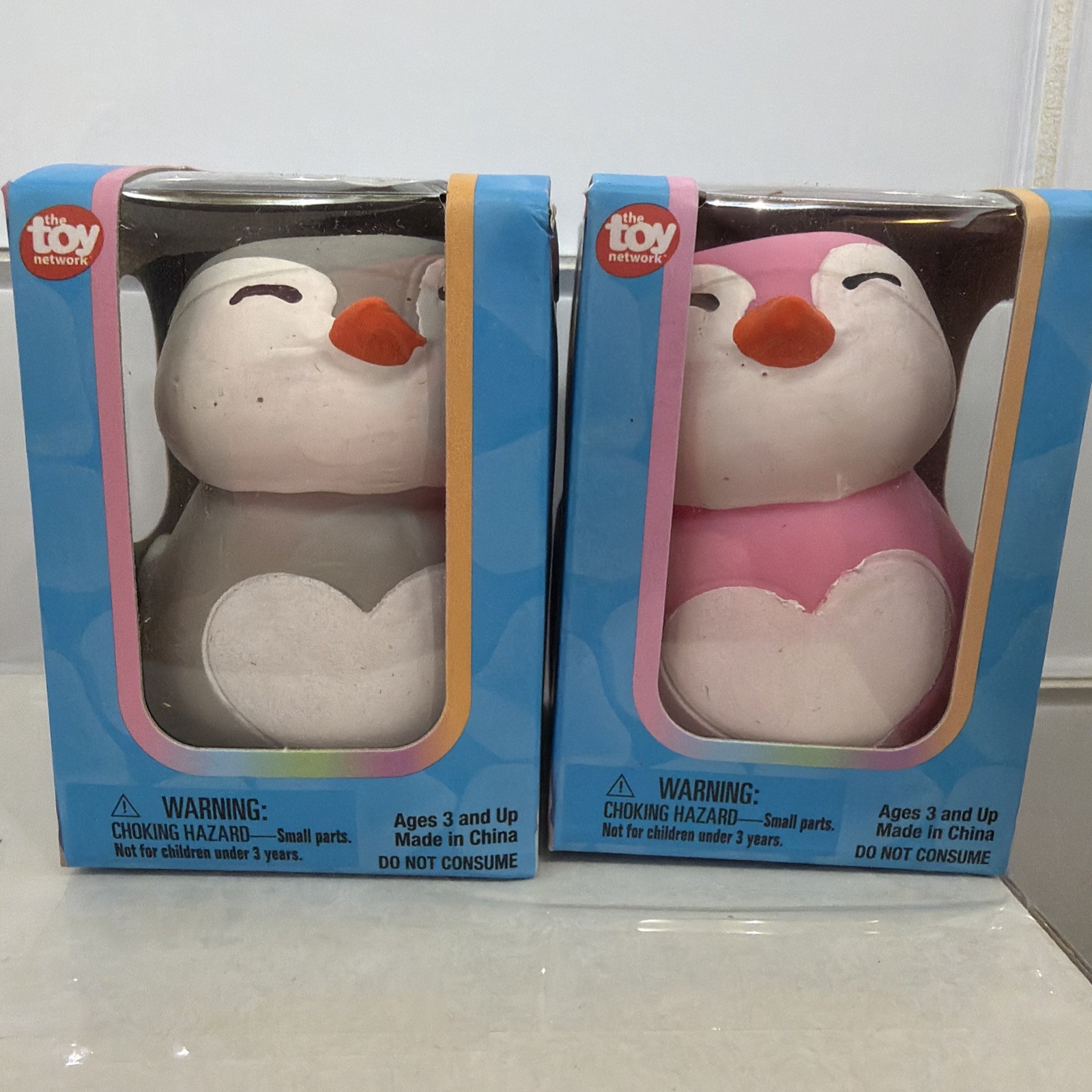Marshmallow penguin The Toy Network Squishy Stress Fidget SET OF 2 PINK & GRAY