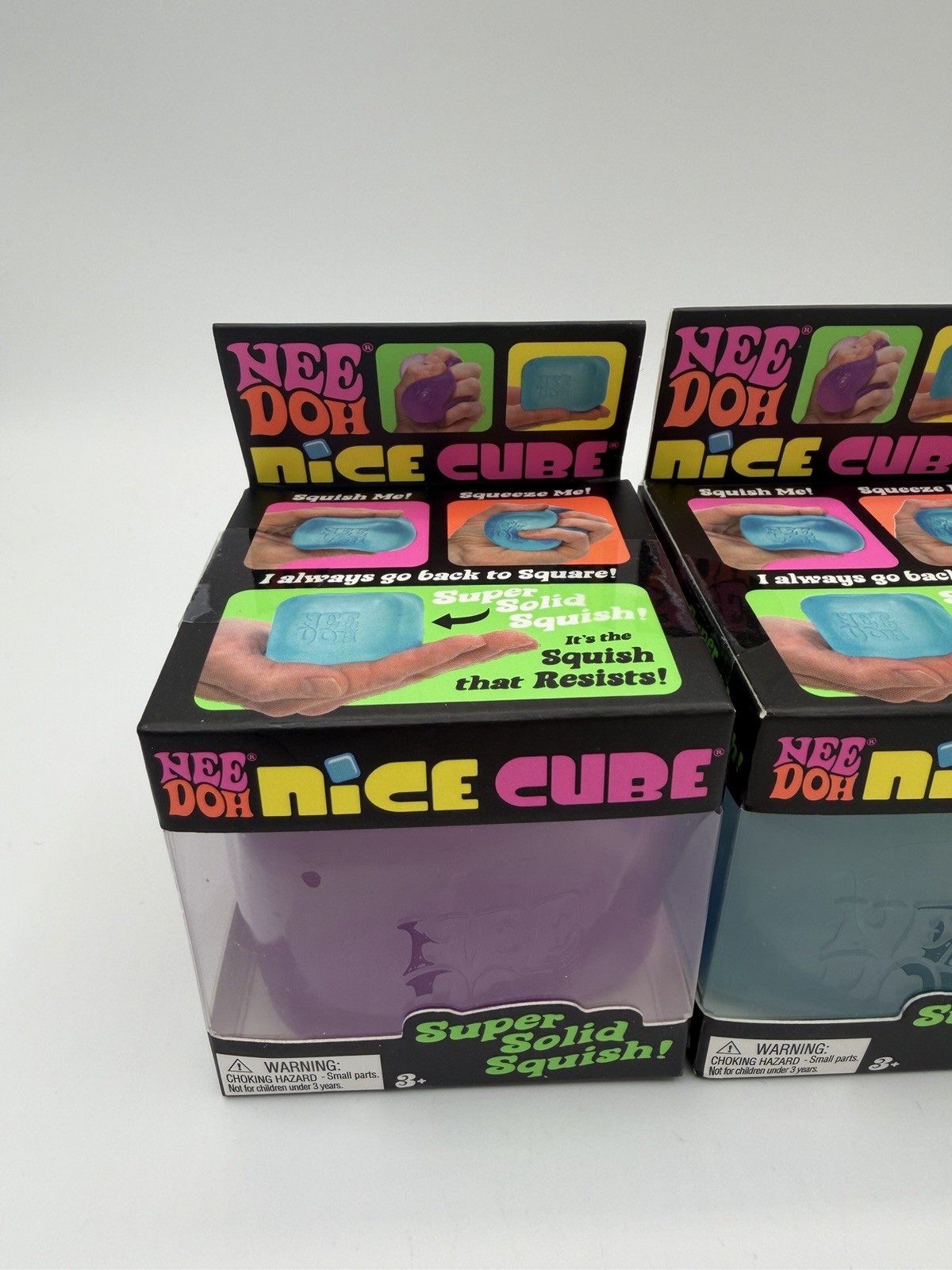 3 Schylling NeeDoh Nice Cube Super Solid Squish Squeeze Toys Pink Blue Purple