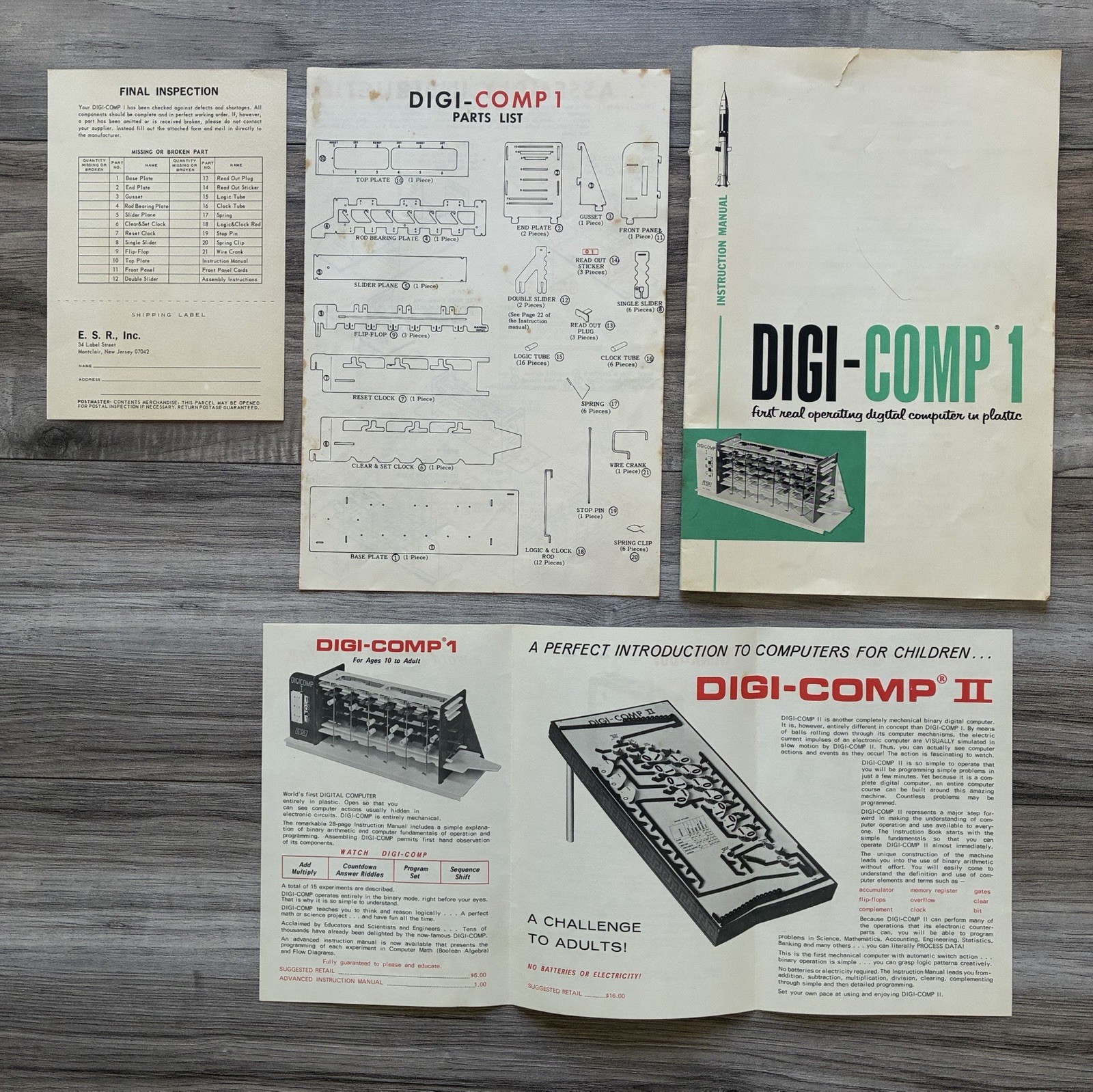 ESR Digi-Comp 1 Binary Computer Kit Original Box Manuals STEM Early Computing