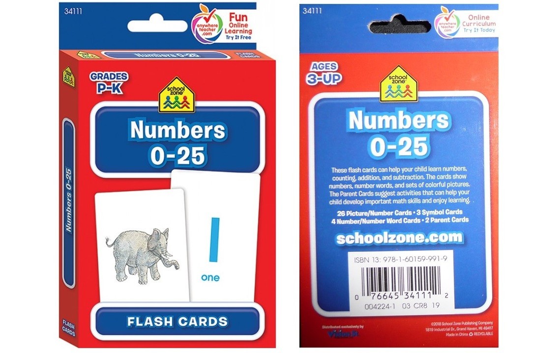Preschool Flash Cards Alphabet Numbers Colors For Beginners School Zone 4-Pk