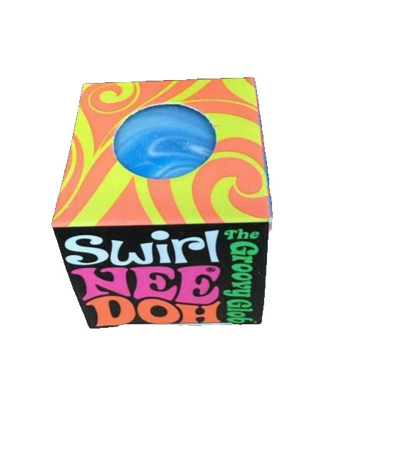 Needoh Teenie Single – Sensory Squeeze Toy – Mini Groovy Glob – Blue Swirl