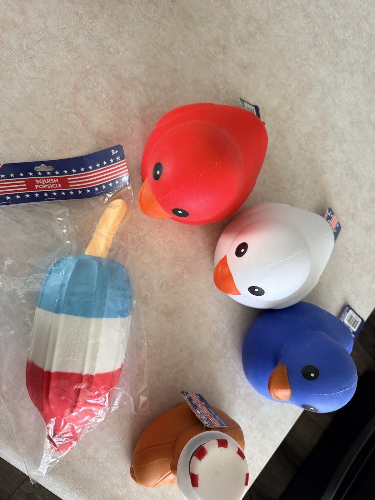 Sunny days Red White & Blue Ducks, Patriotic Bear And Squish Rocket Pop NEW
