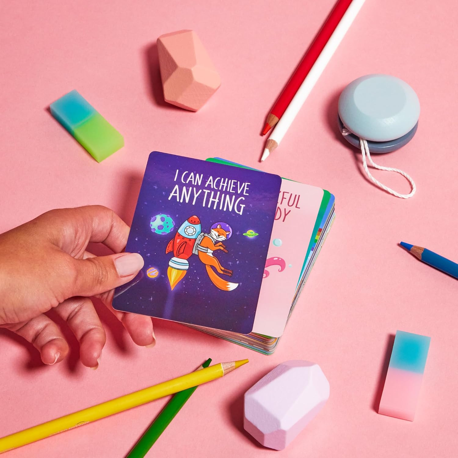 45 Affirmation Cards for Kids – Premium Edition – 3X4 in – Incl. Wooden Stand –