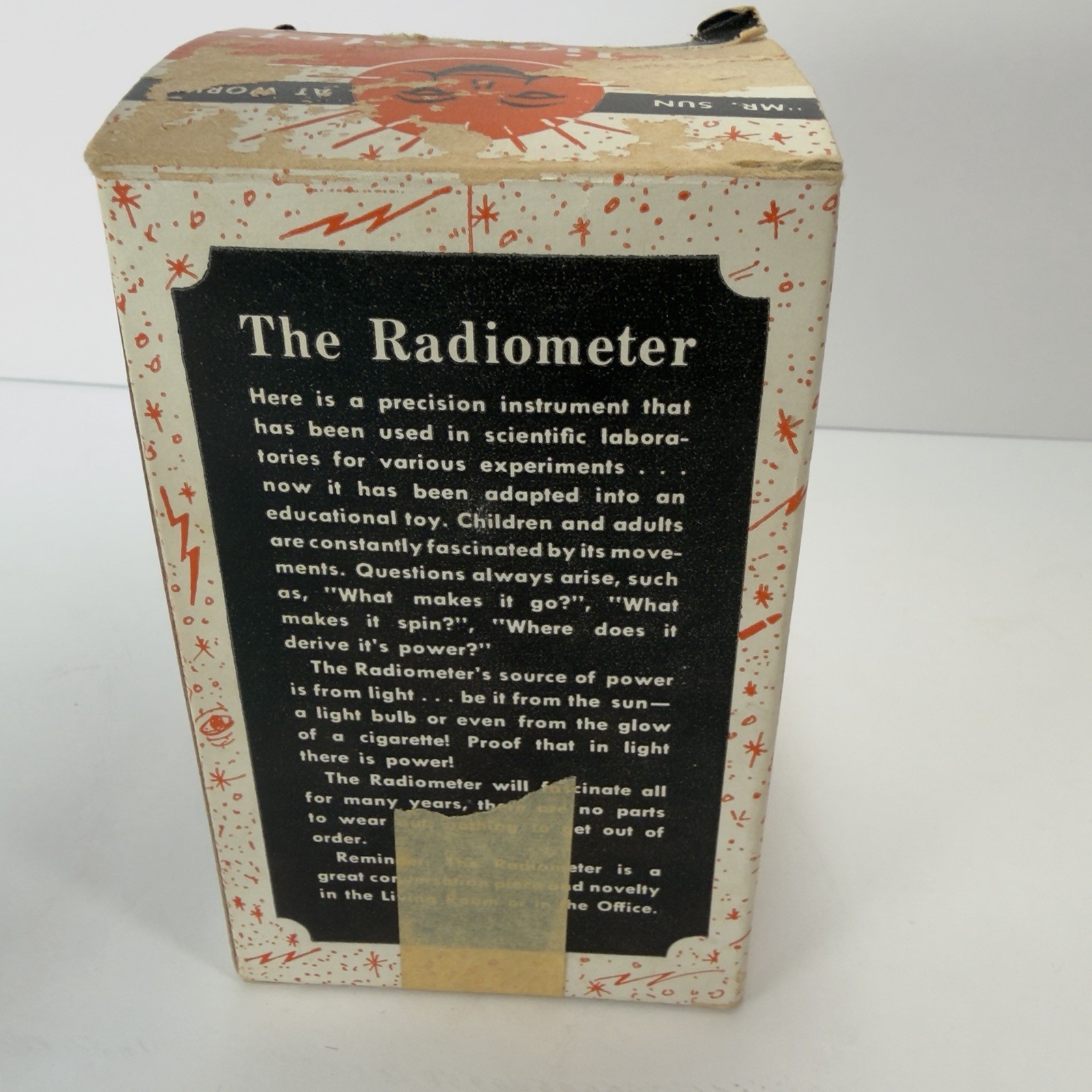 Vintage Radiometer Crookes Light Mill Solar Motor w/ Box Orange Base Science