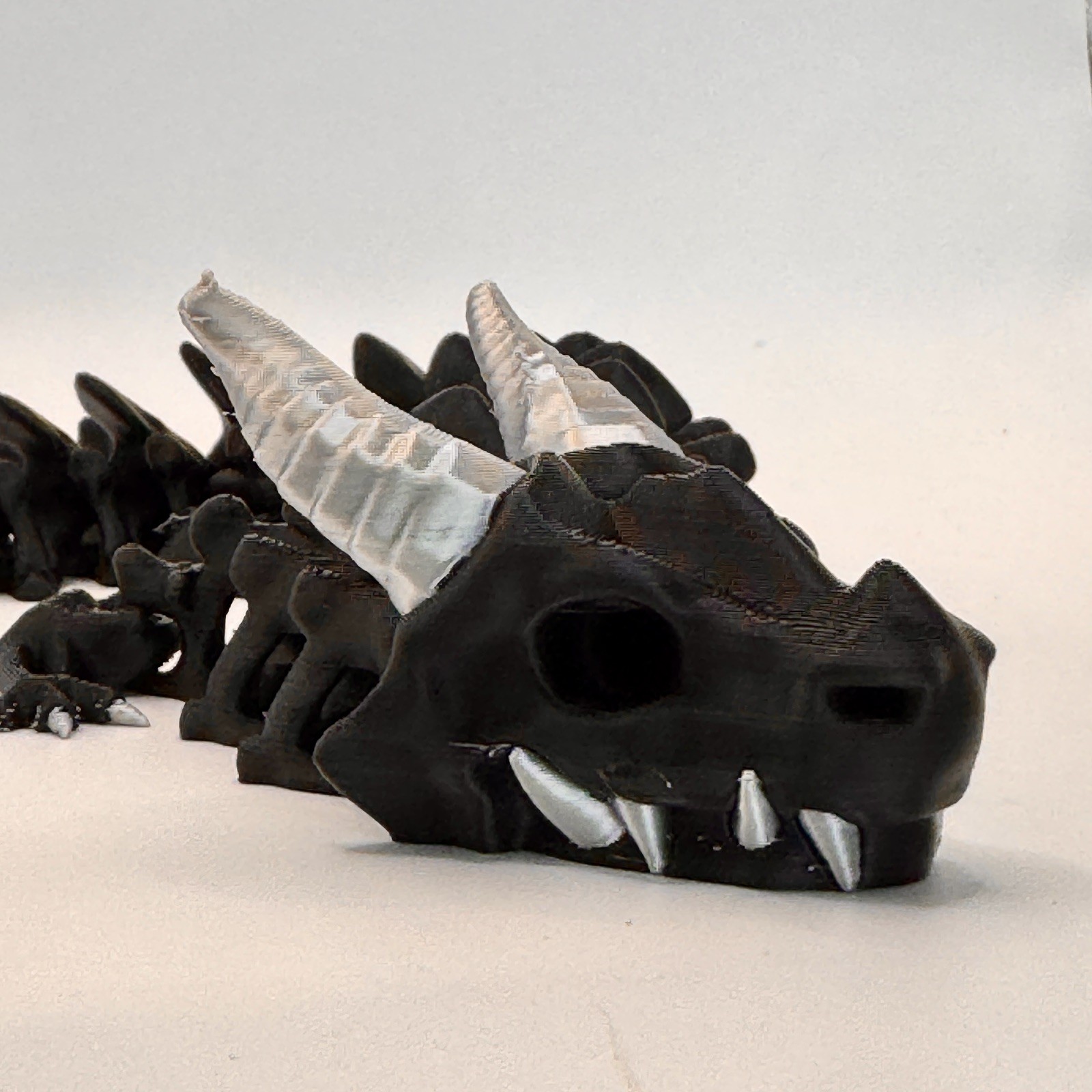 Ash Bone Dragon Black & Silver Articulated Dragon 3D Printed Flexi Fantasy