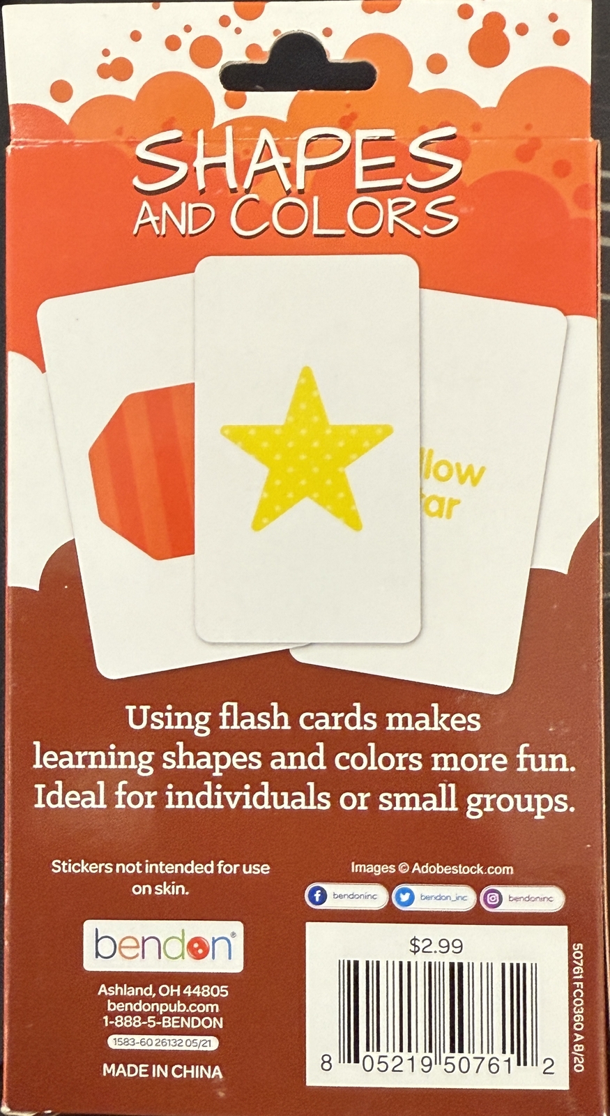 Bendon Shapes And Colors Pre-K Flash Cards set of 36 New Includes Reward Sticker