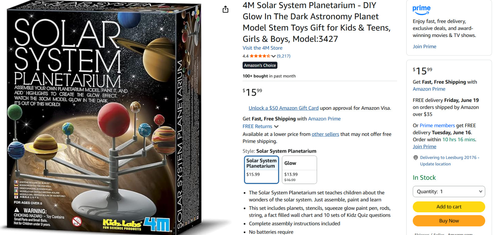 Kids Labs 4M, Solar System Planetarium, NEW, 8+ Years, 30 CM Model