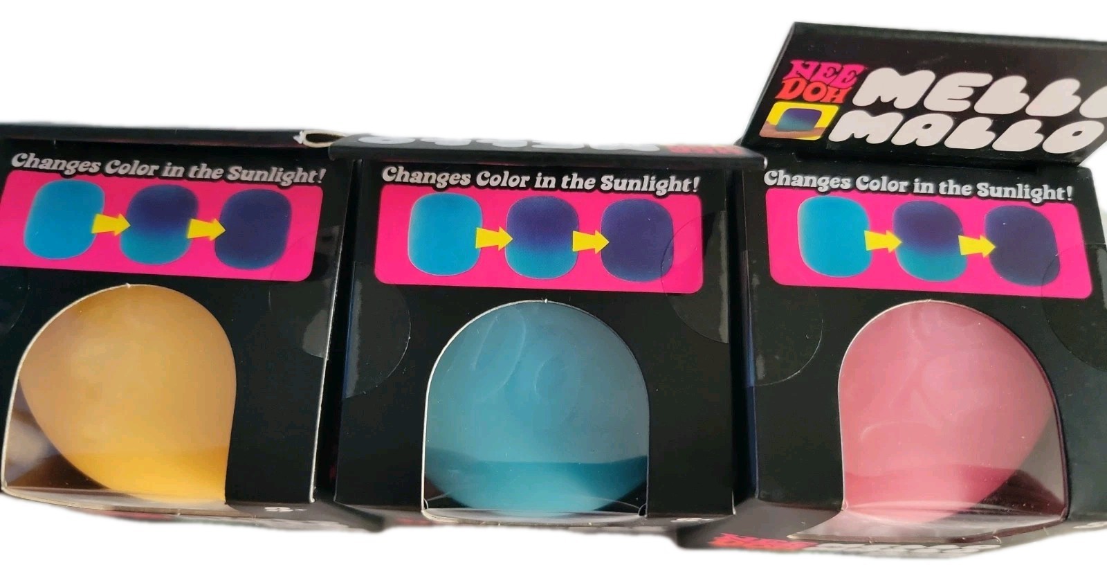 Lot of 3 NeeDoh Nee Doh Mello Mallo Blue Pink Yellow Color Changing Squishy