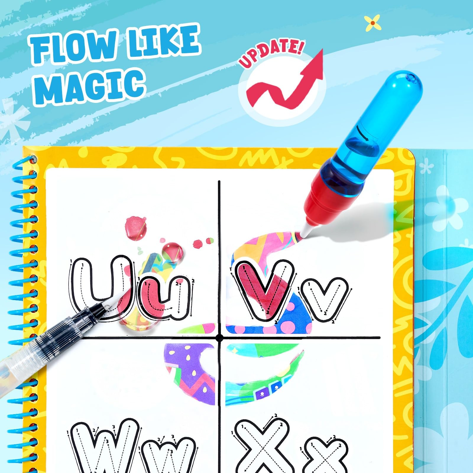 JoyCat Alphabet Water Coloring Book for Toddlers 3-5, Reusable Small, Multi