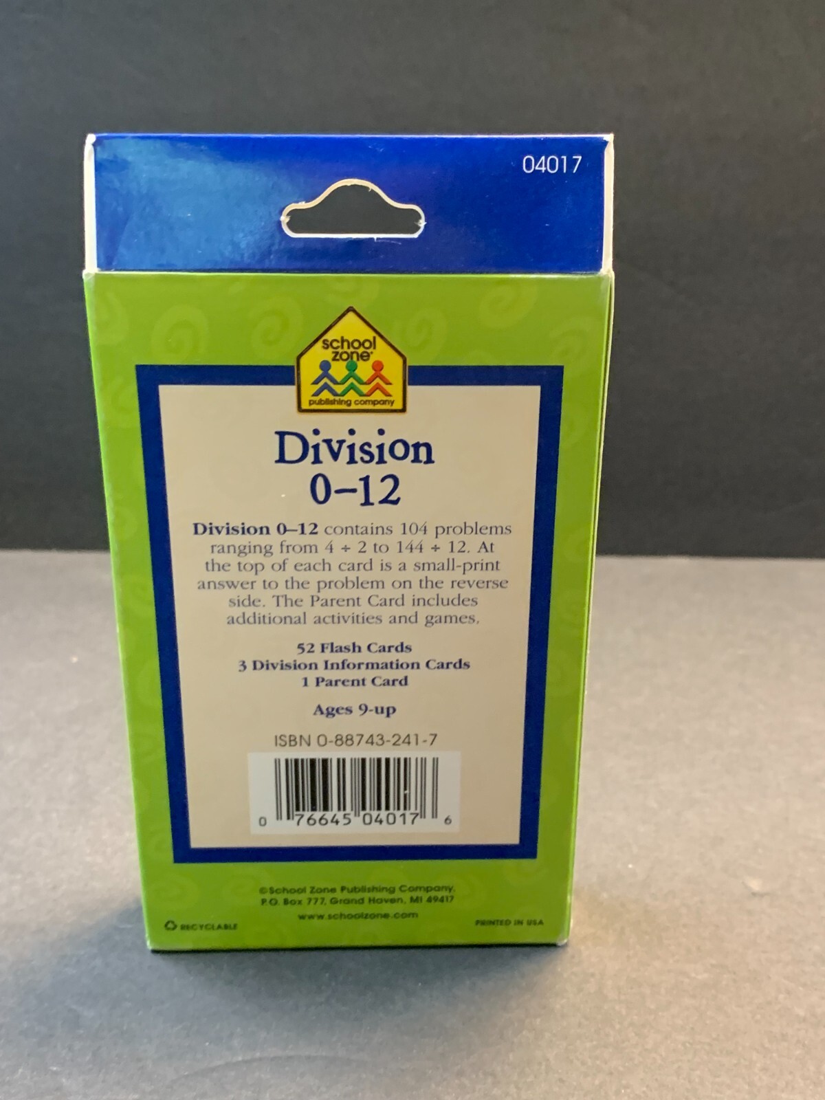 School Zone Math Division Flash Cards Complete Set