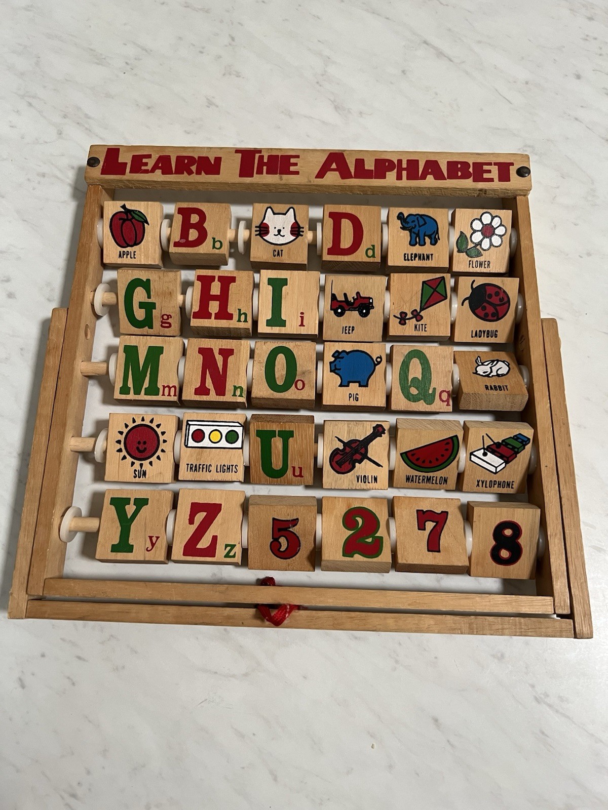 Vintage Wood Learn The Alphabet, Abacus Style Folding Educational Flip Toy