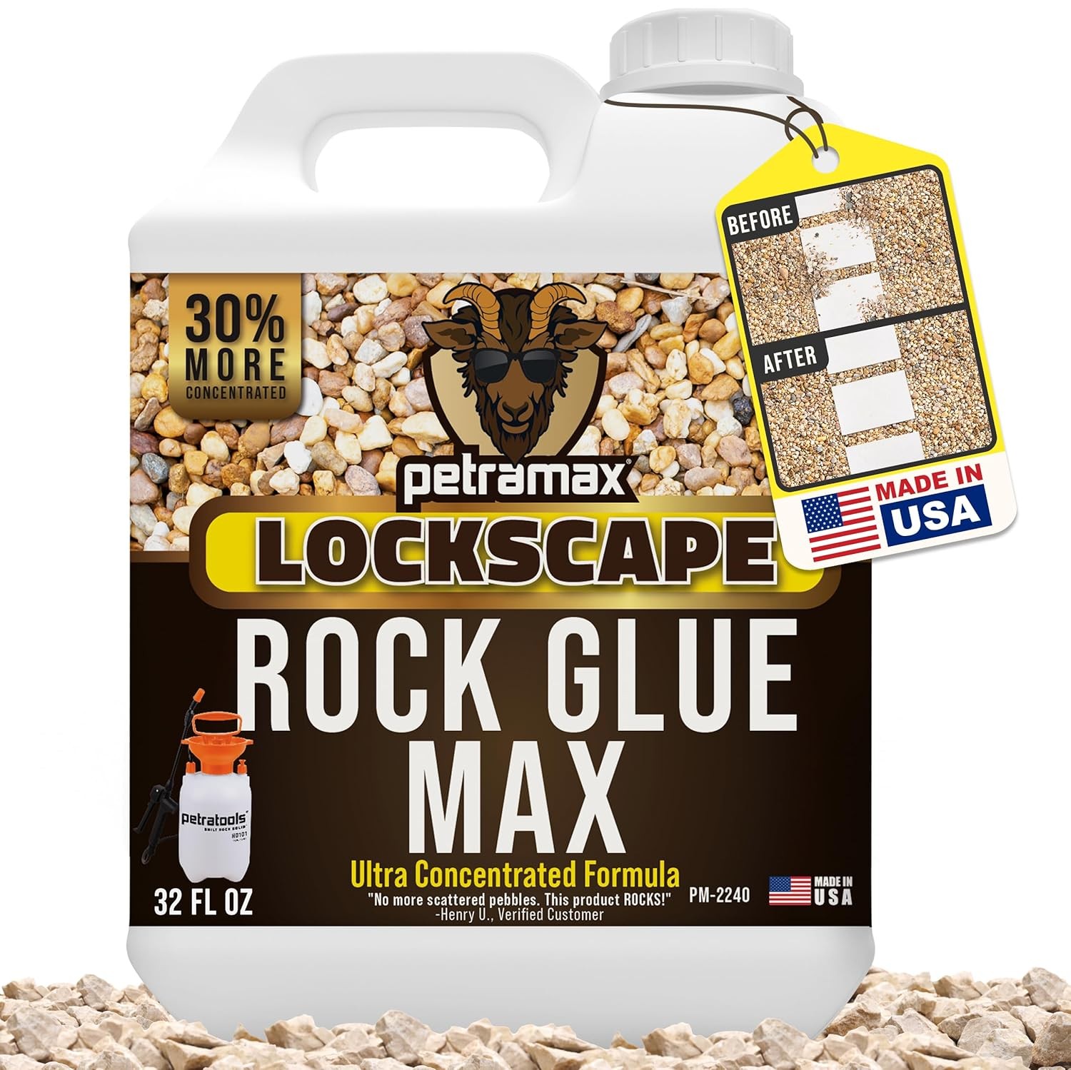 Max Rock Glue for Landscaping, 32 Ounce – Ground Coverage (50 Sq Ft)