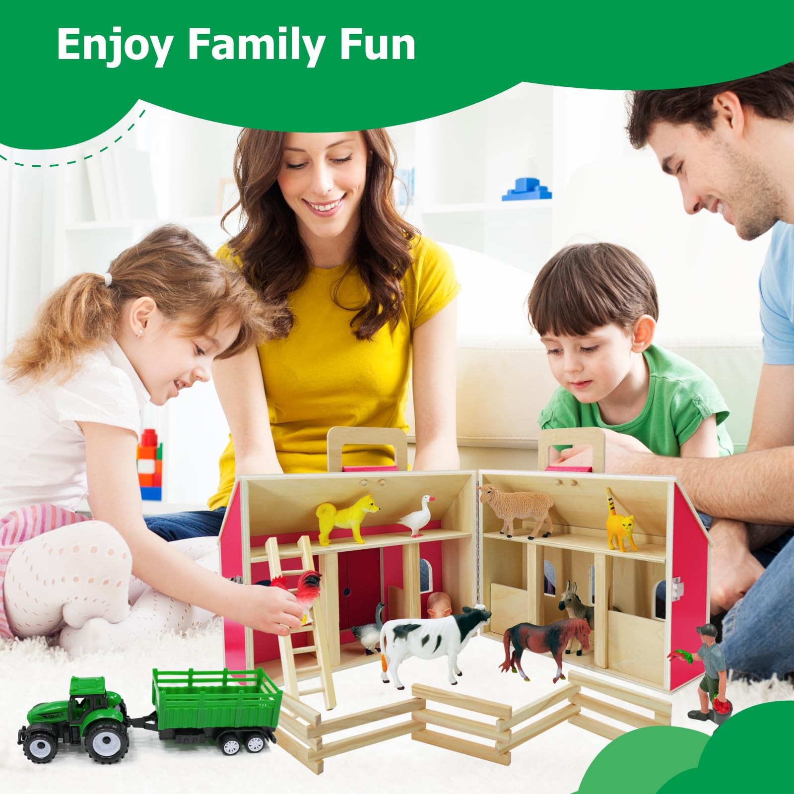 SIMPLIPLAY Farm Animal Toys with Portable Large Wooden Barn for Kids 3+ Years…