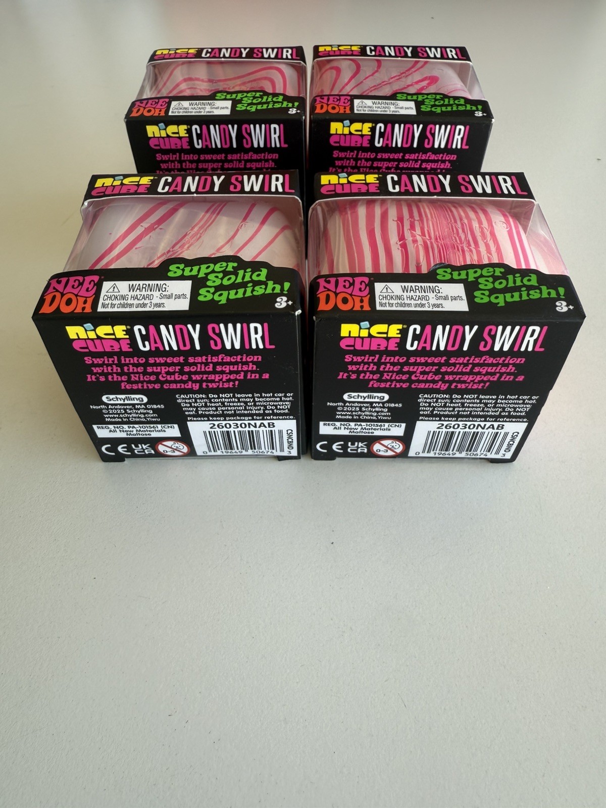 4- Schylling Nee Doh Nice Cube Candy Cane Swirl Squishy RARE Needoh Pink/White