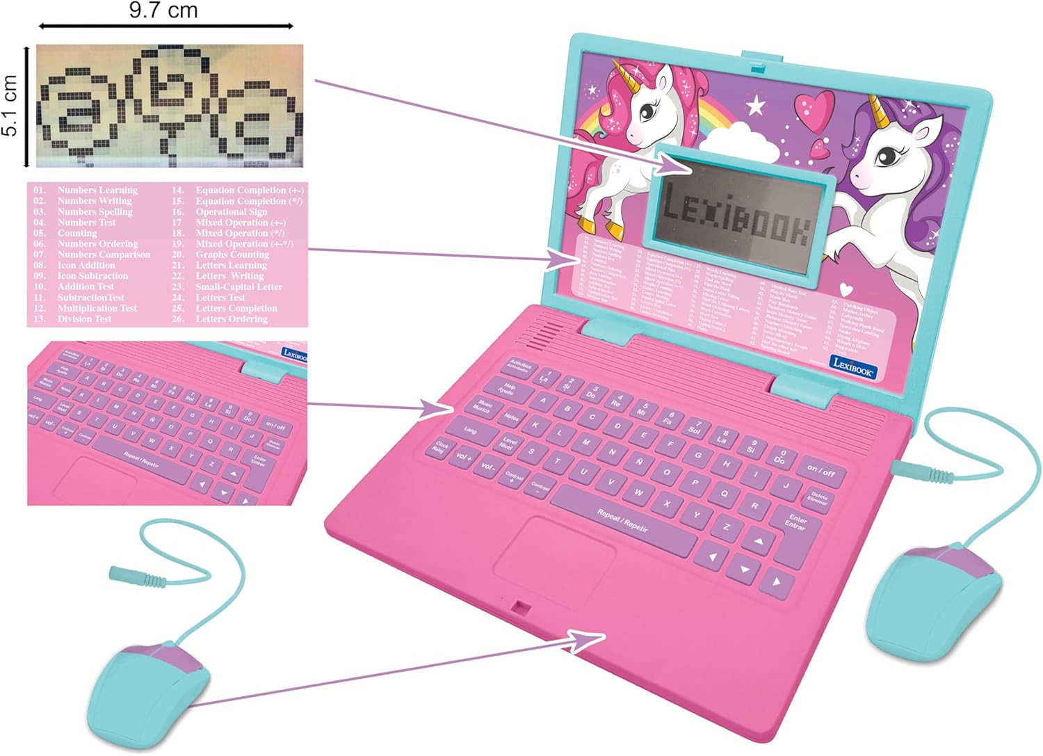 – Unicorn Educational and Bilingual Laptop Spanish/English – Toy for Children wi