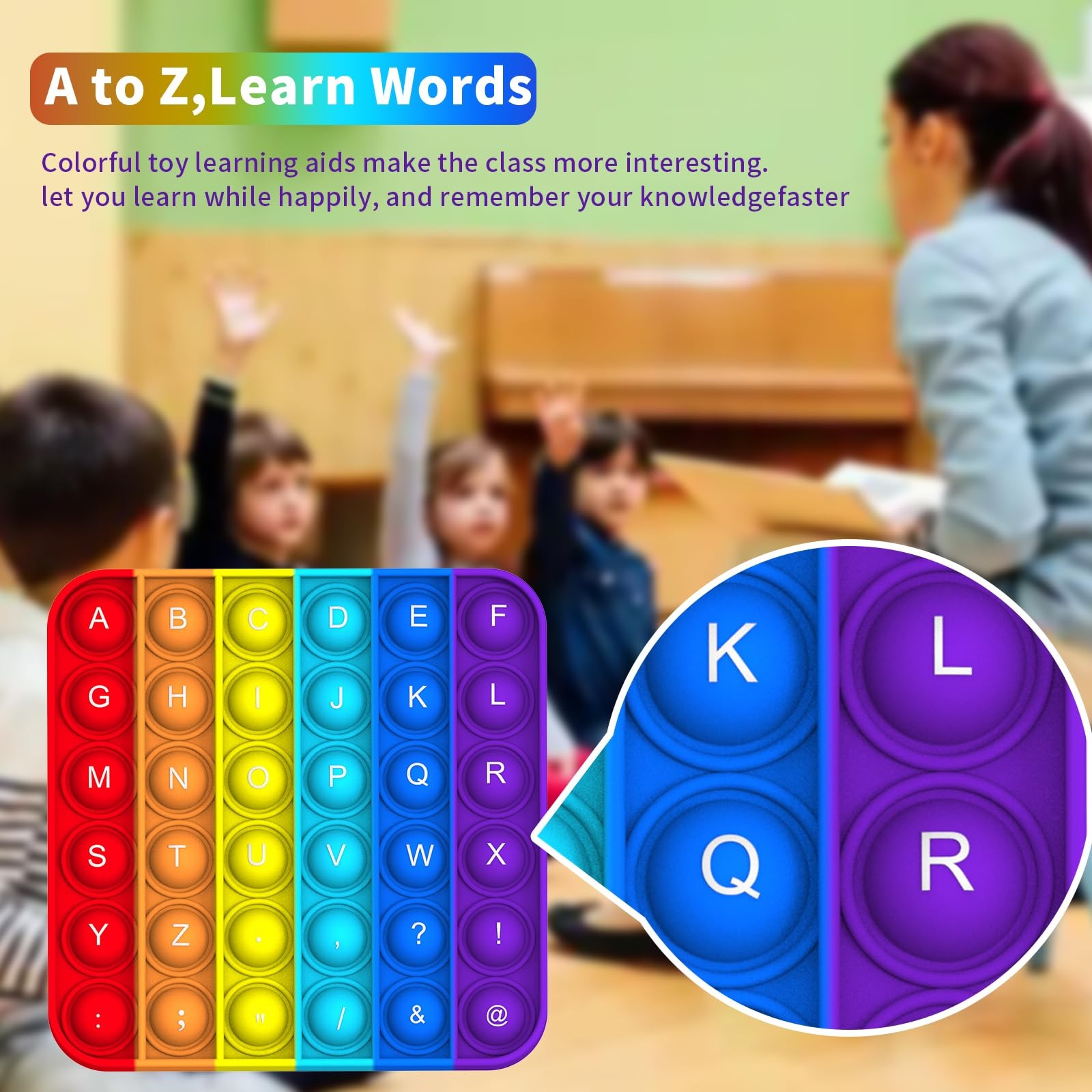 2Pack Pop Fidget Toys,ABC Learning and Educational 4.9 inches, Rainbow