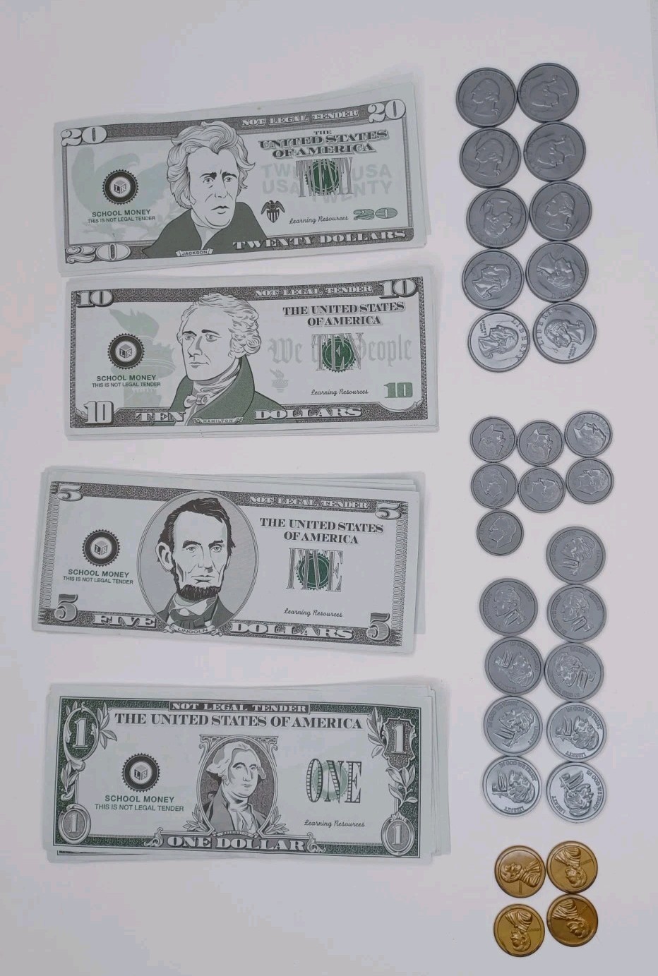 Play Money Paper Bills 4 Denominations & Coins Lot