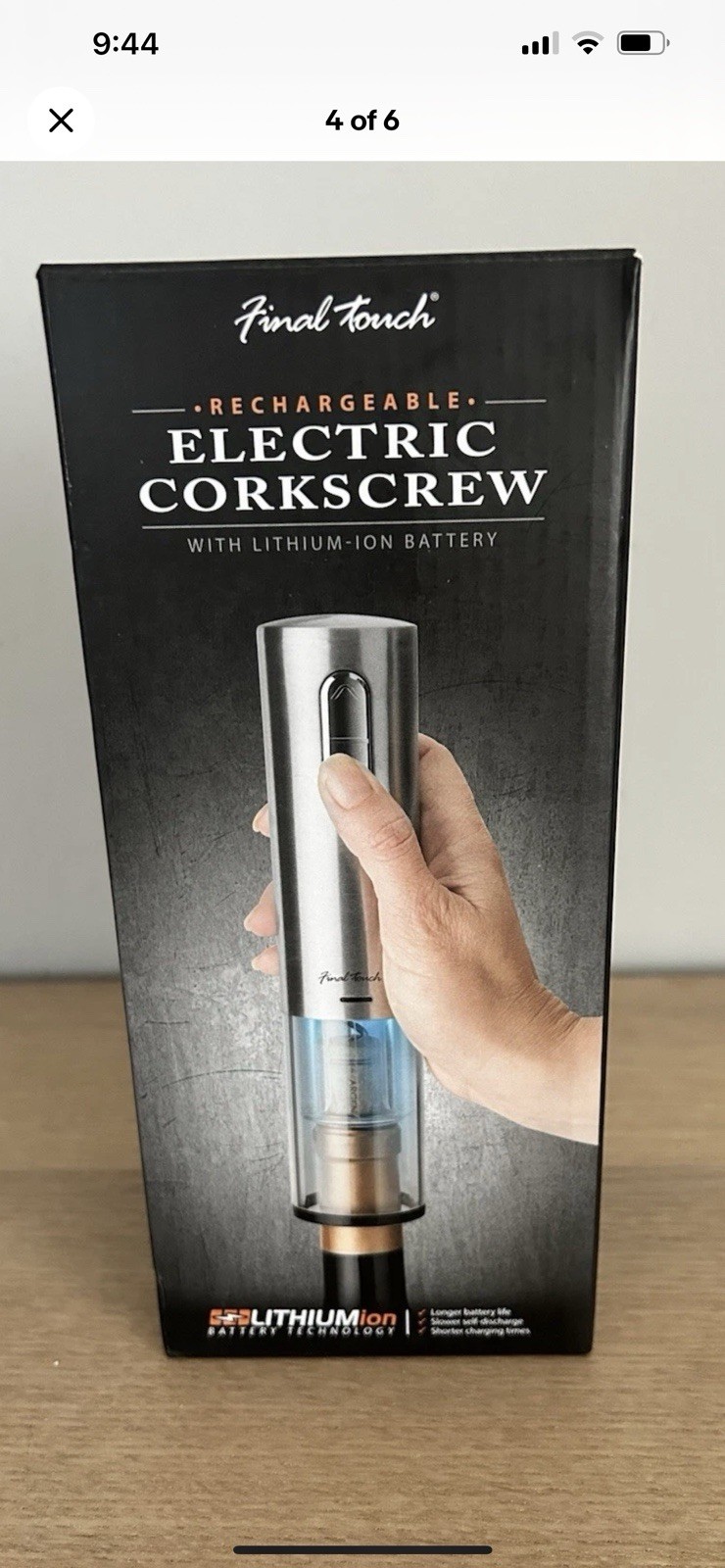 Final Touch Electric Corkscrew with Lithium-Ion Battery | Easy Cork Removal,USB
