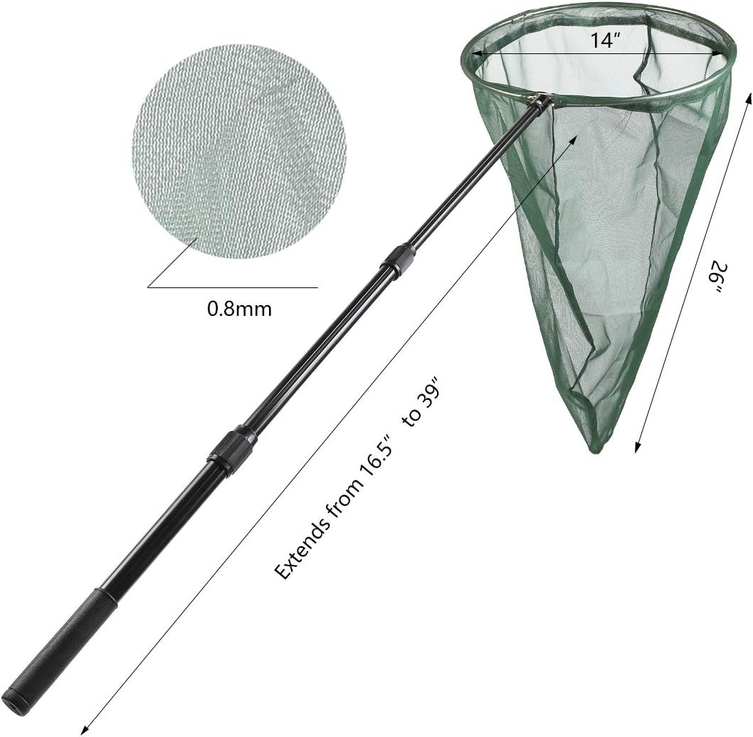 Professional Insect and Butterfly Net with 14″ Stainless Ring, 26″ Net Depth, St
