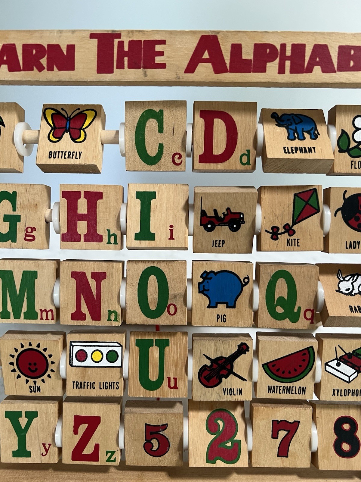 Vintage Wood Learn The Alphabet, Abacus Style Folding Educational Flip Toy