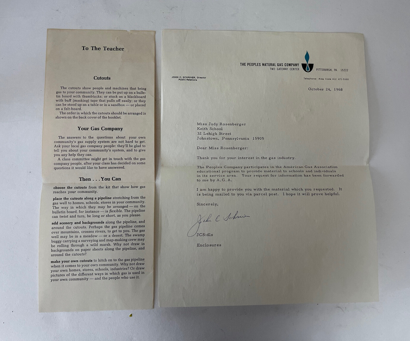 The Peoples Natural Gas Company 1968 Classroom Educational Teaching Materials
