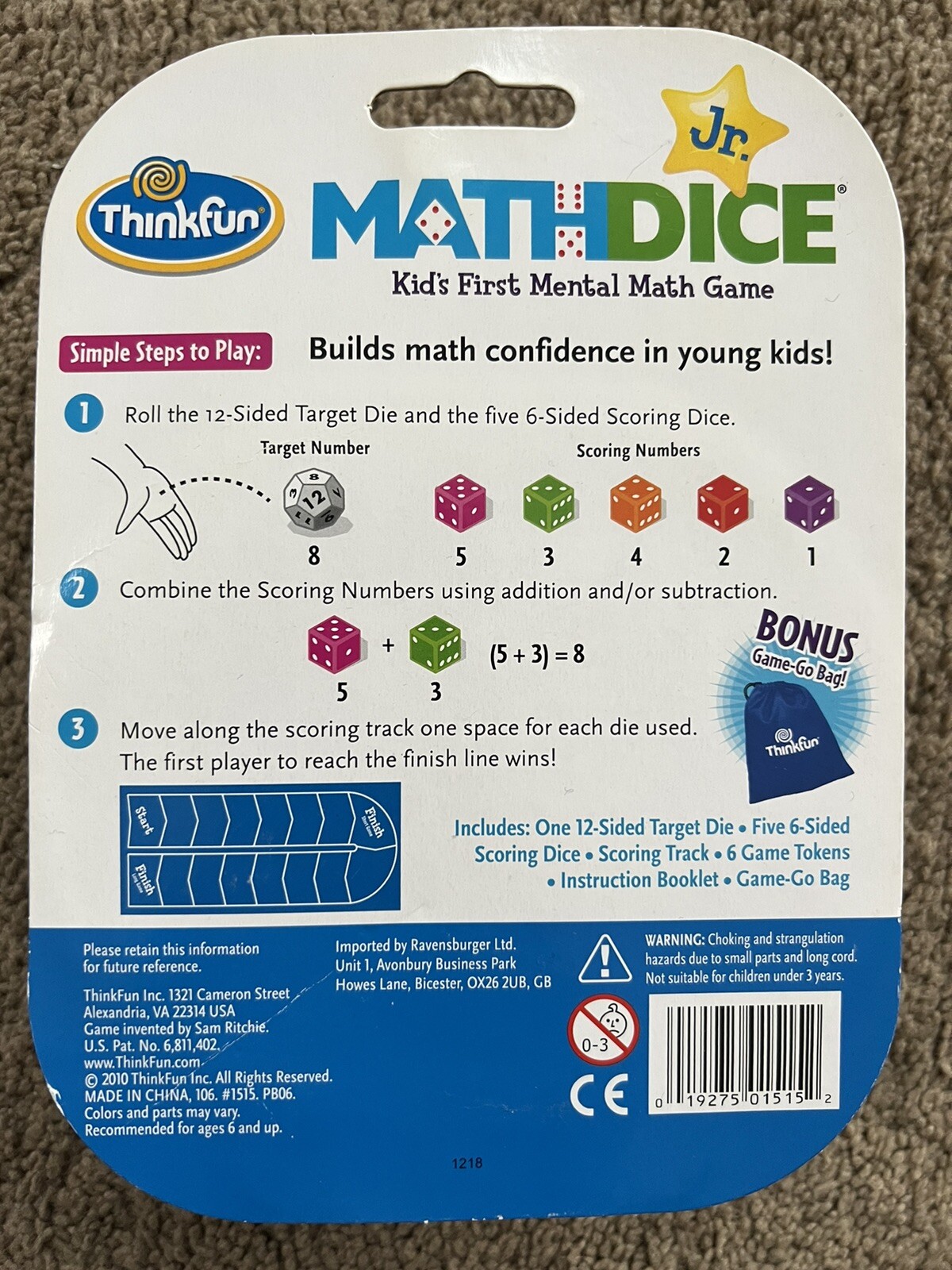Math Dice Jr. Thinkfun Kids First Mental Math Game Ages 6+ NEW